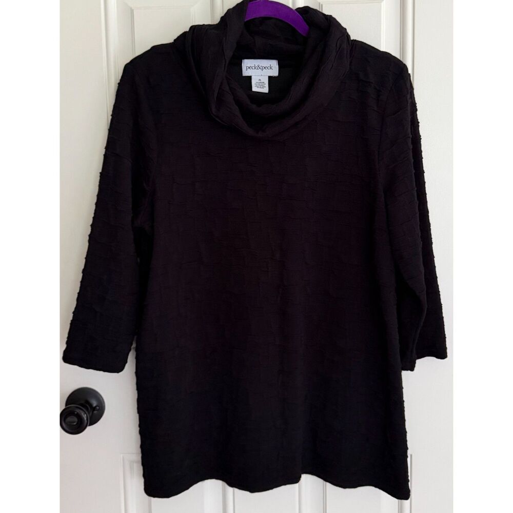 Peck & Peck Women's Black Turtle Neck Tunic 3/4 Sleeve size Large Petite
